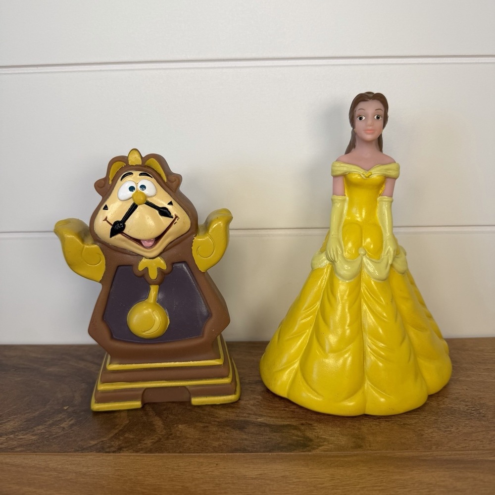 Vtg‎ 90s Pizza Hut Disney Beauty + The Beast Rubber Hand Puppets Cogsworth Belle